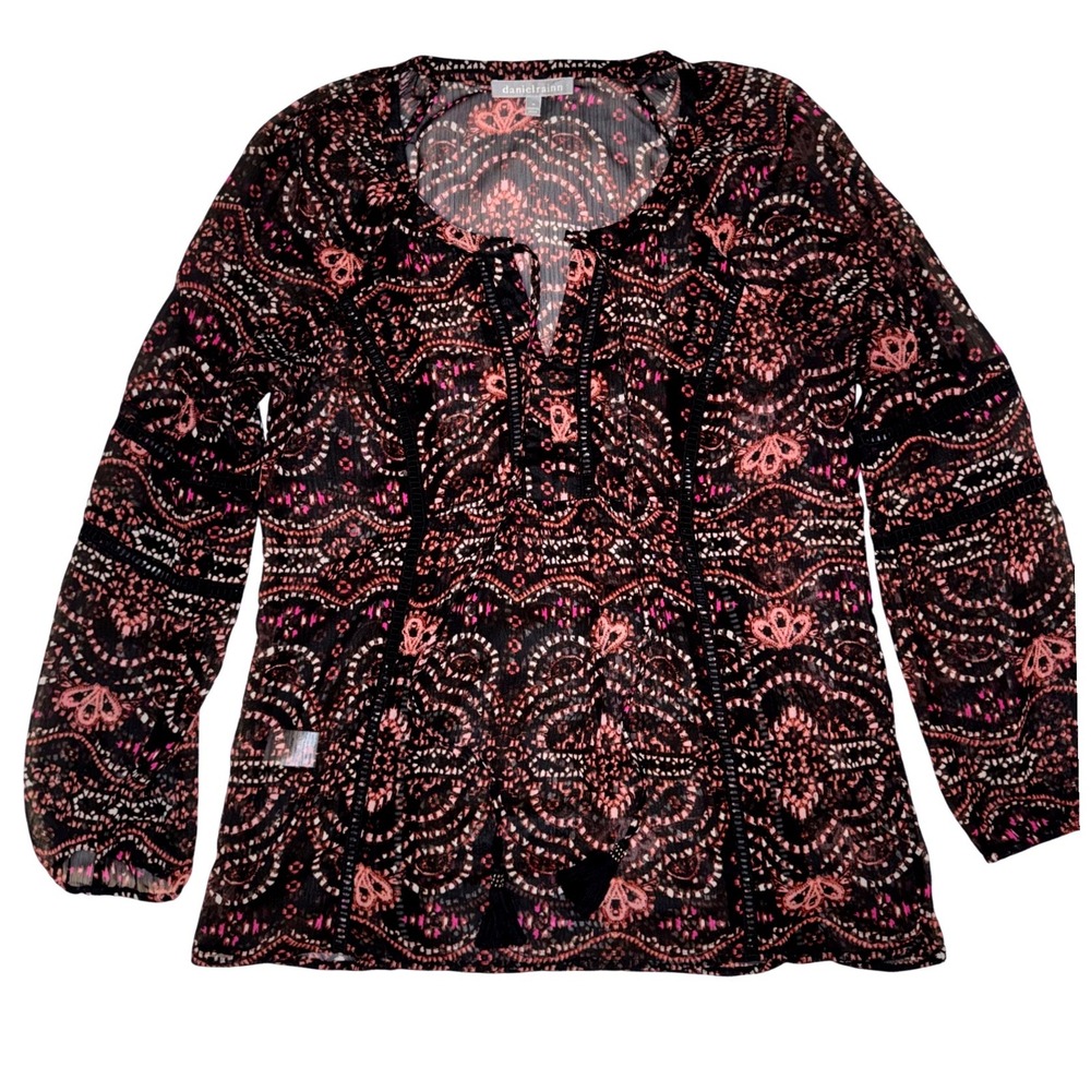 Daniel Rainn / Anthropologie Paisley Sheer Tassel Blouse Top Size Medium - Picture 1 of 9